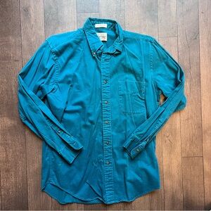 Vintage 90s Green Button Down Shirt Men's Medium cottage core camping 100 cotton